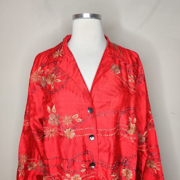 Chico's Design Silk Floral Embroidered Shirt Button Up - Picture 2 of 11